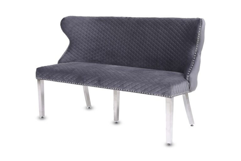 Valentino Velvet Fabric Dining Bench With Chrome Legs