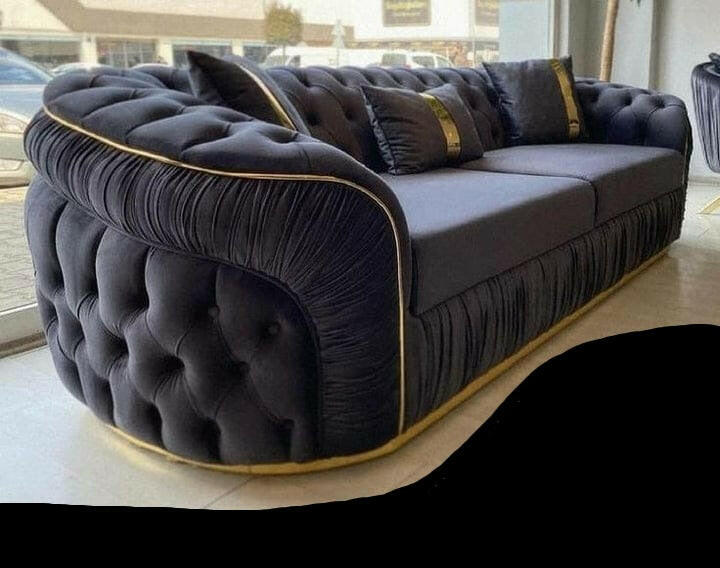 Ambassador 3+2 Seater In Black & Gold Plush Velvet