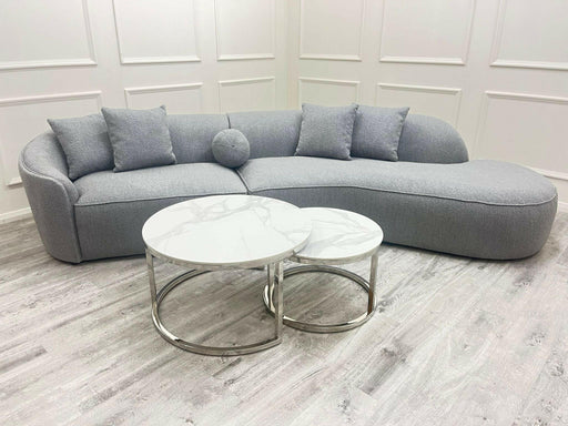 Cato Nest of 2 Short Round Coffee Chrome Tables with Polar White Sintered Stone Tops