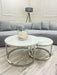 Cato Nest of 2 Short Round Coffee Chrome Tables with Polar White Sintered Stone Tops