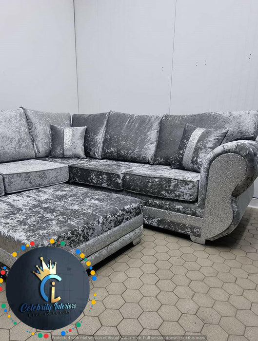 Rino glitter crushed velvet corner sofa