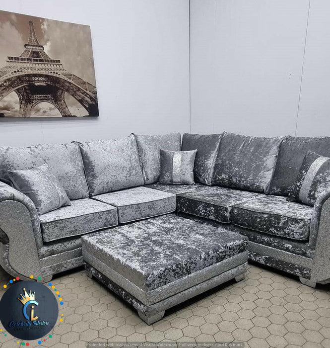Rino glitter crushed velvet corner sofa