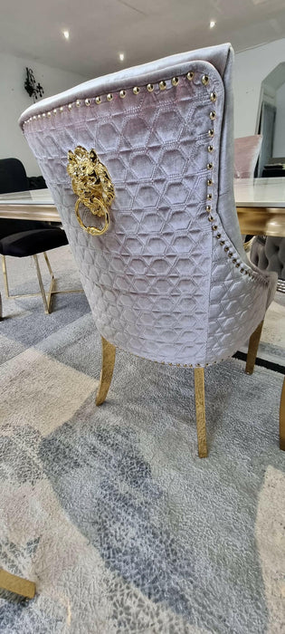 Lewis Kata Gold Ceramic Table + 6 x Majestic Cream Dining Chairs