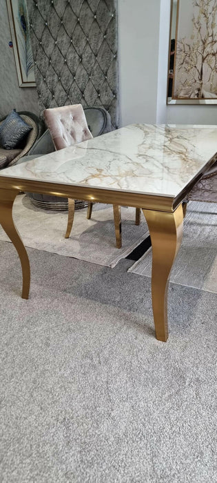Lewis Kata Gold Ceramic Table + 6 x Majestic Cream Dining Chairs