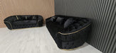 Ambassador 3+2 Seater Sofa – Black Velvet with Gold Detailing | Luxury Modern Sofa Set