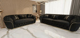 Ambassador 3+2 Seater Sofa – Black Velvet with Gold Detailing | Luxury Modern Sofa Set