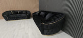 Ambassador 3+2 Seater Sofa – Black Velvet with Gold Detailing | Luxury Modern Sofa Set