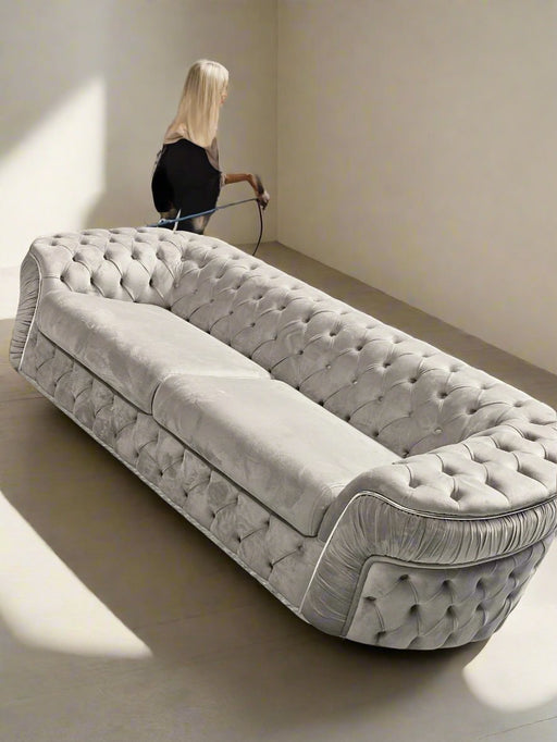 Ambassador 3 Seater In Silver 25 Velvet & Chrome