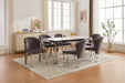 Santorini Sintered Stone Dining Table + Fabio Grey Shimmer Fabric Dining Chairs