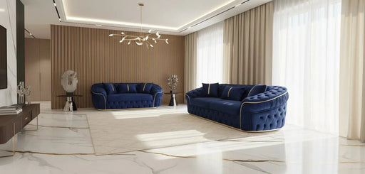 Ambassador 3+2 Seater Sofa Set – Navy Velvet with Gold Detailing | Modern Luxury Sofa