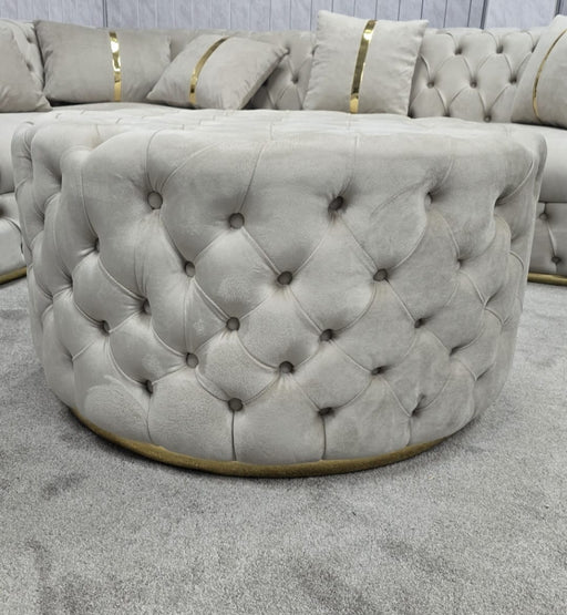 Round Upholstered Footstool (Large) Champagne & Gold
