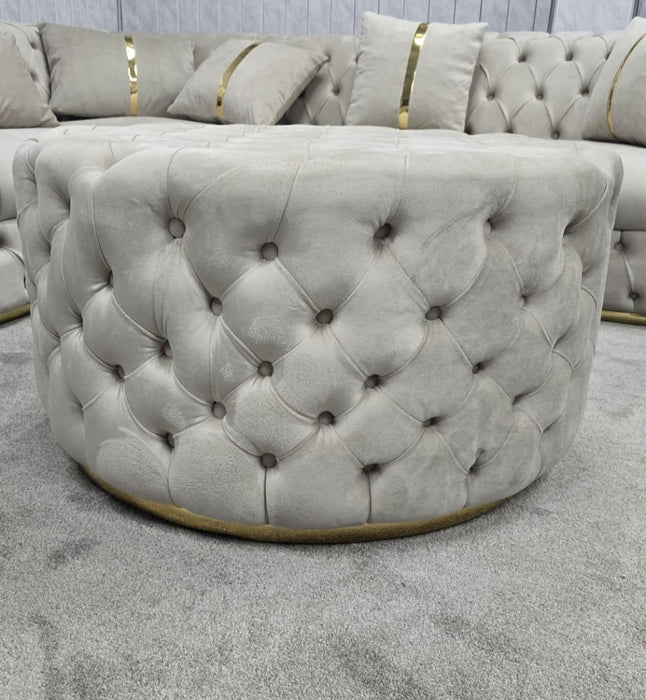 Round Upholstered Footstool (Large) Champagne & Gold