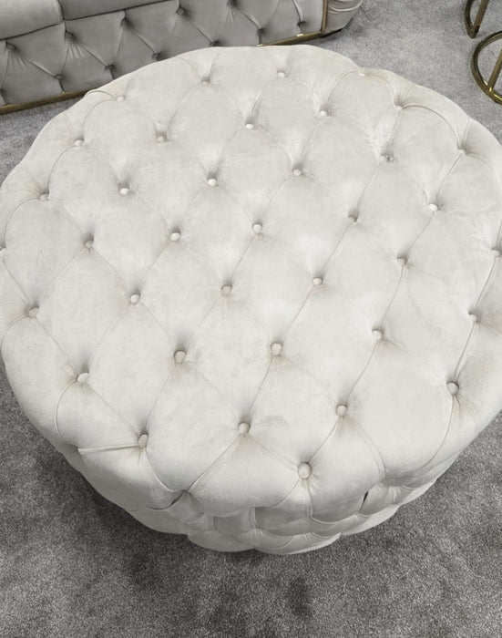 Round Upholstered Footstool (Large) Champagne & Gold