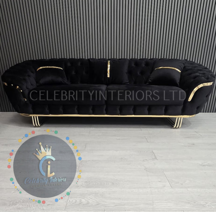 Kingston special 3+2 Sofa black velvet and gold