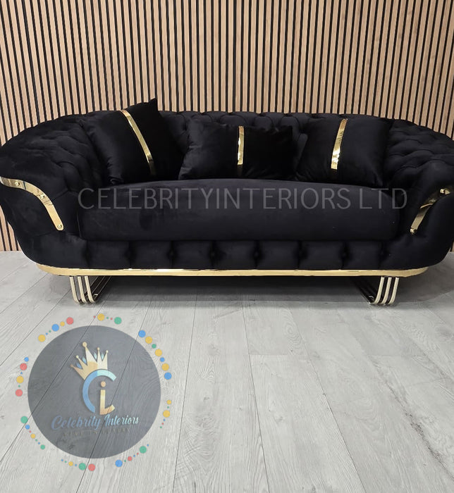 Kingston special 3+2 Sofa black velvet and gold