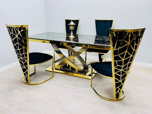 Elina Black & Gold Dining Table + Vienna Black & Gold Dining Chairs