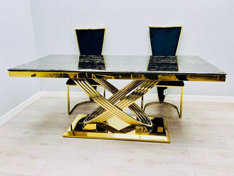 Elina Black & Gold Dining Table + Vienna Black & Gold Dining Chairs