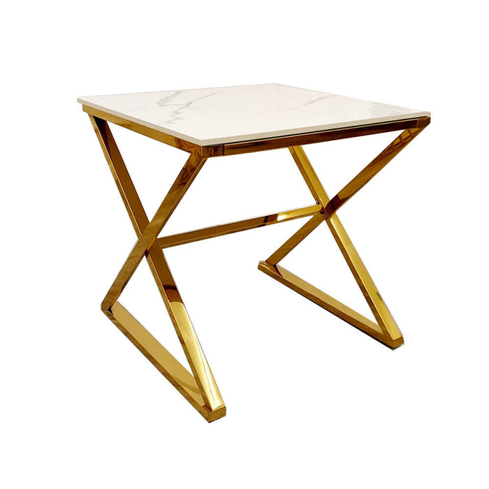 Zion Gold Lamp Table with Polar White Sintered Top