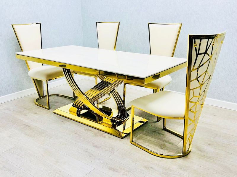 Elina Cream & Gold Dining Table + Vienna Cream & Gold Dining Chairs