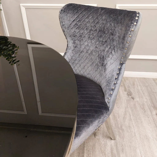 Arianna Dining Table 1.5m + 4 Grey Shimmer Chelsea Dining Chair Set