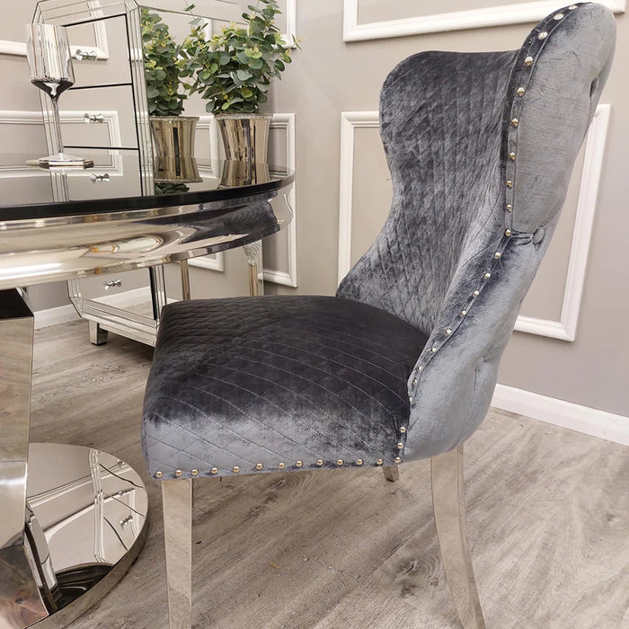 Arianna Dining Table 1.5m + 4 Grey Shimmer Chelsea Dining Chair Set