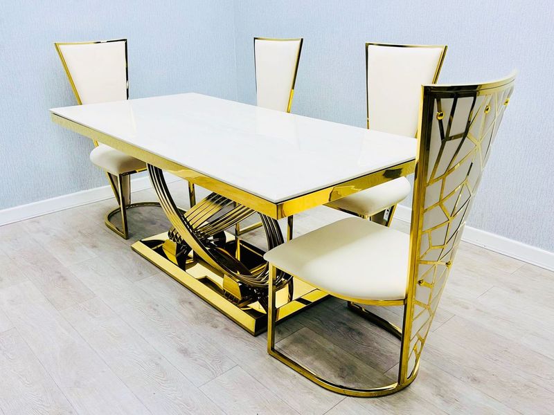 Elina Cream & Gold Dining Table + Vienna Cream & Gold Dining Chairs