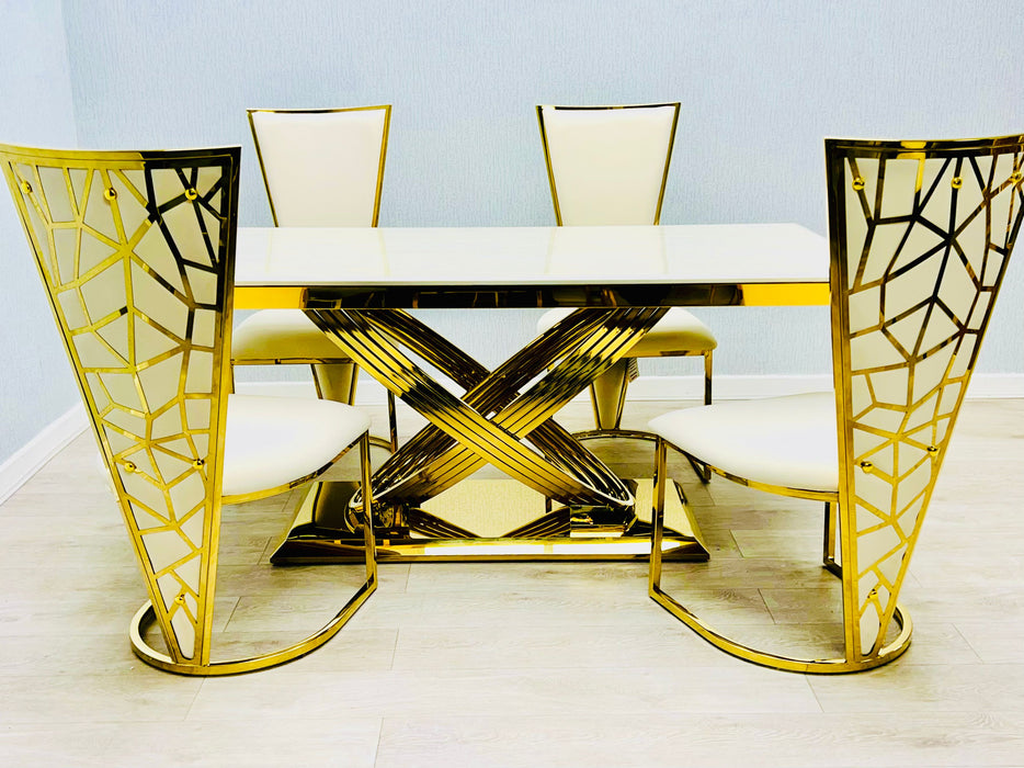 Elina Cream & Gold Dining Table + Vienna Cream & Gold Dining Chairs