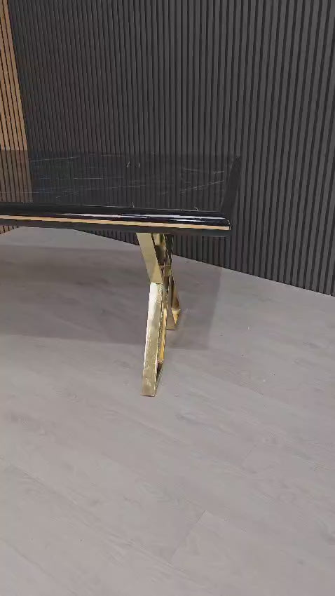Luna Black & Gold Metal Finish Dining Table Only