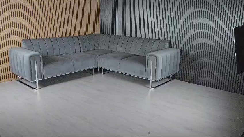 Genova Sofa Range 245cm x 245cm Corner Grey & Chrome