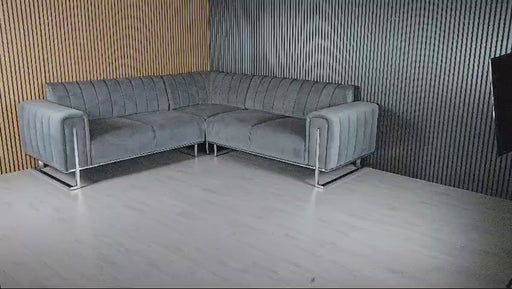Genova Sofa Range 245cm x 245cm Corner Grey & Chrome
