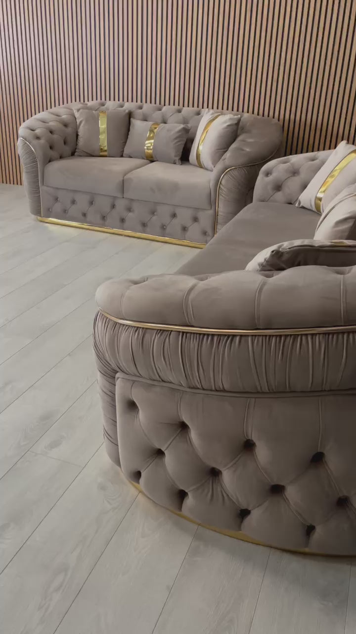 Ambassador 3 Seater In Beige 05 & Gold