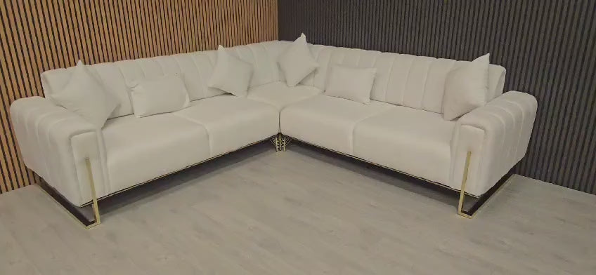 Genova Corner Sofa 270cm x 270cm White Boucle Fabric & Gold