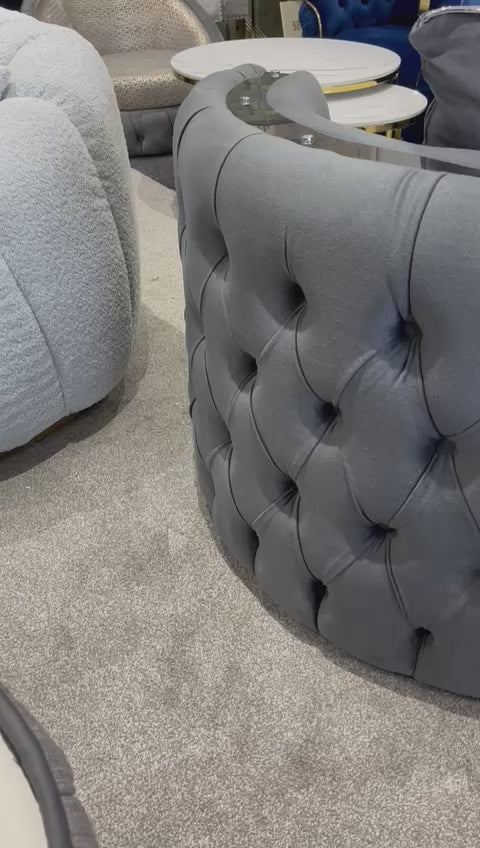 Casino Sofa Chair Grey Velvet & Chrome Detailing