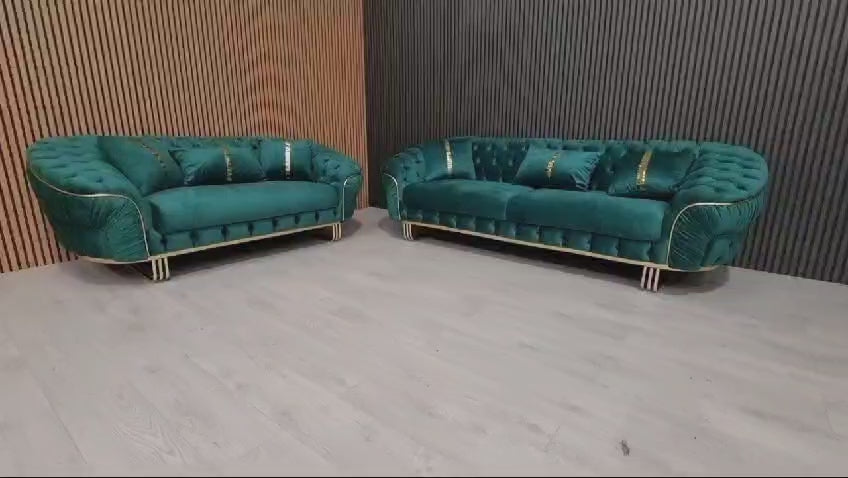 Ambassador Special 3 Seater Sofa In Emerald Green & Gold