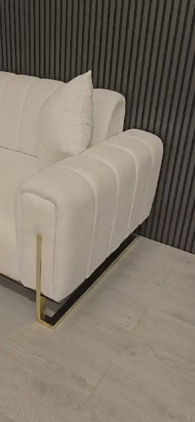 Genova Corner Sofa 270cm x 270cm White Boucle Fabric & Gold
