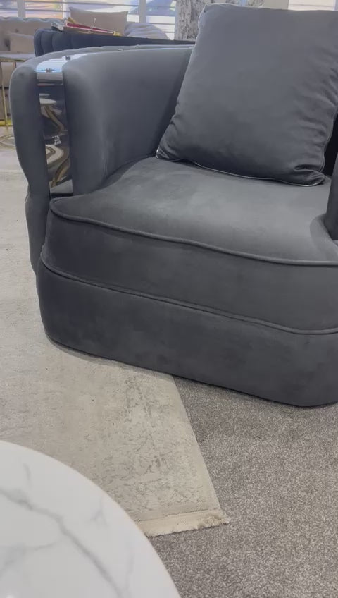 Casino Sofa Chair Grey Velvet & Chrome Detailing