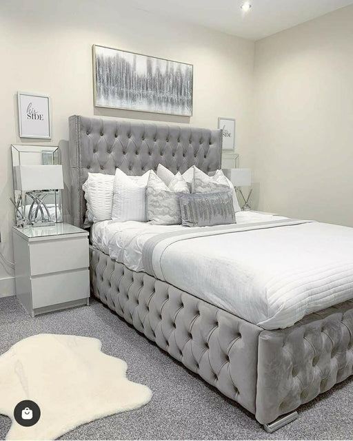 Luxe curved wingback shop plush velvet bed