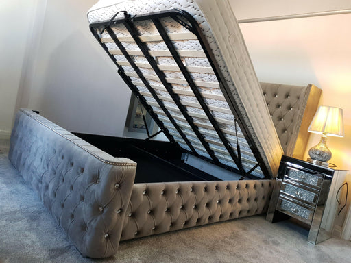 Arianna ottoman storage bed in plush velvet