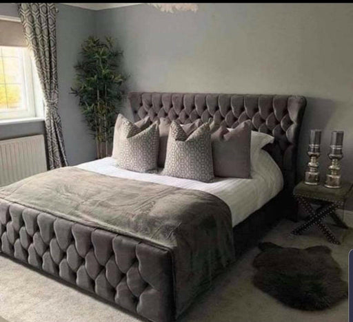 Oxford wing back divan ottoman gas lift bed plush velvet