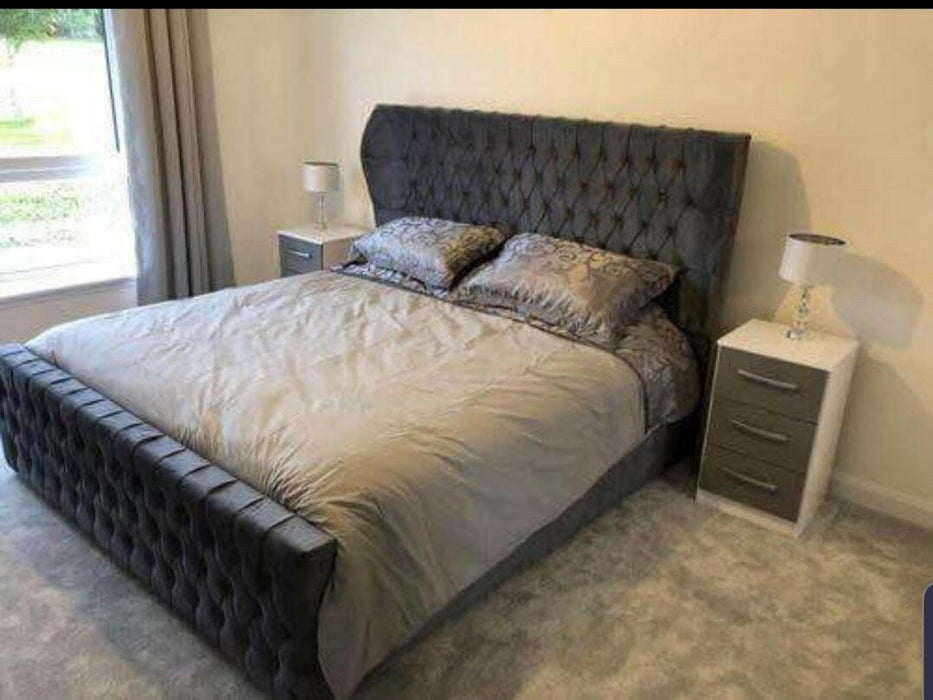 Oxford wing back divan ottoman gas lift bed plush velvet