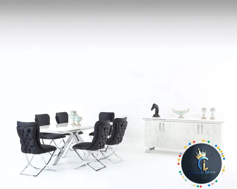 Karla White & Chrome Metal Finish Dining Table Only
