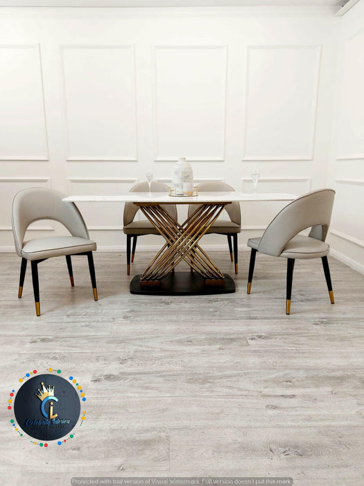 Orion Gold 1.8 Polar White Sintered Stone Top + Astra Leather Dining Chair