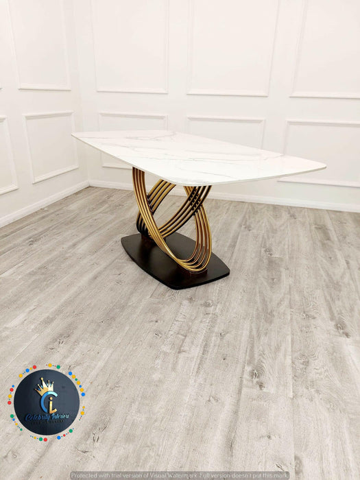 Orion Gold 1.8 Polar White Sintered Stone Top + Astra Leather Dining Chair