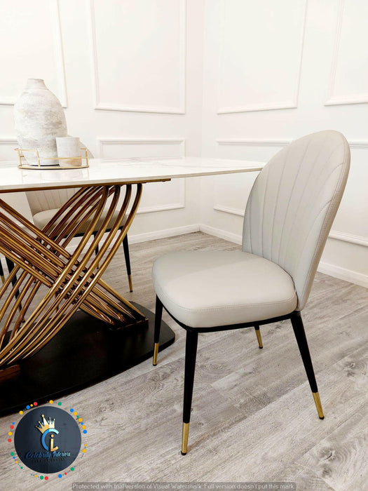 Orion Gold 1.8 Polar White Sintered Stone Top + Sienna Dining Chairs