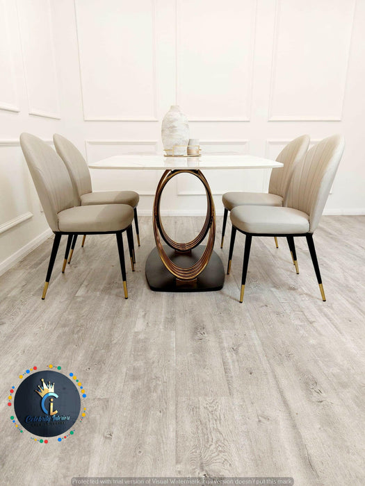 Orion Gold 1.8 Polar White Sintered Stone Top + Sienna Dining Chairs