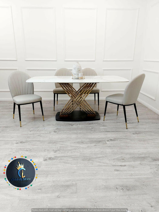 Orion Gold 1.8 Polar White Sintered Stone Top + Sienna Dining Chairs
