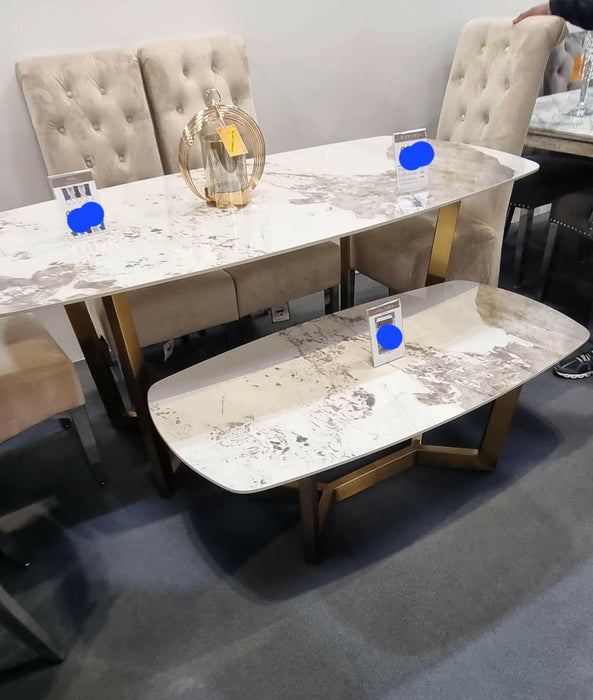 Sorrento Oval Sintered Stone Dining Table + Victoria Velvet Dining Chairs