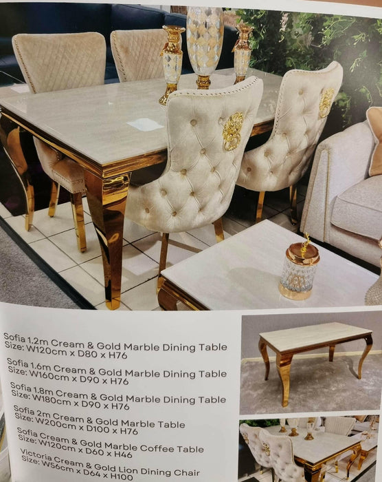Sofia Cream & Gold Marble Table + Victoria Dining Chairs