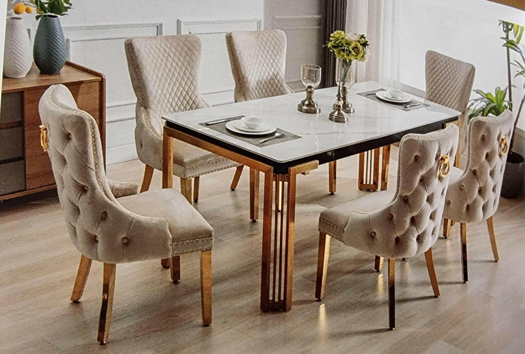 Sorrento Sintered Stone Rectangle Dining Table + Victoria Velvet Dining Chairs