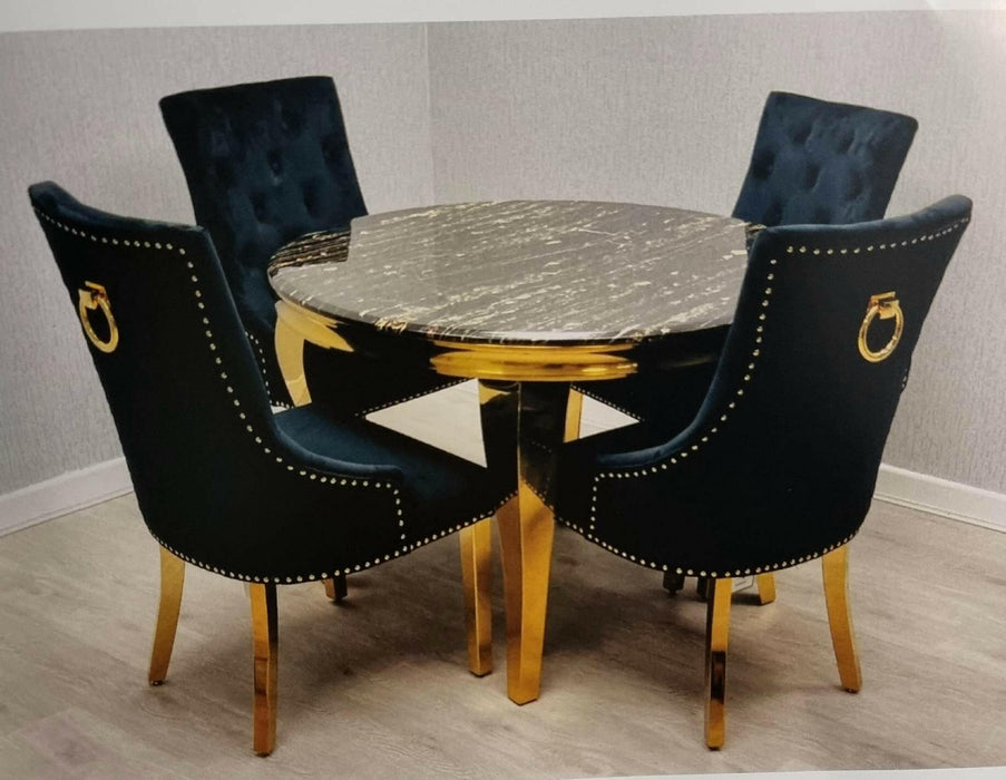 Sofia Black Gold Round Marble Table Majestic Dining Chairs
